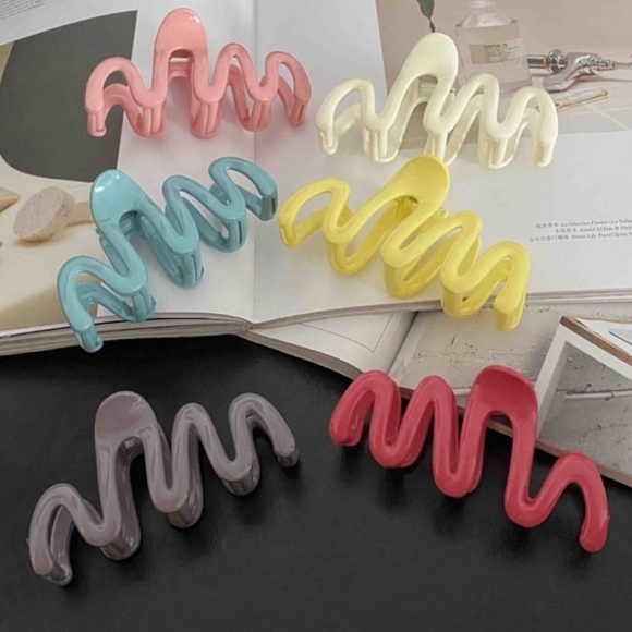 ITingstere Y2K Squiggle 6 Pack Hair Claws Pearl/Purple/Pink/Yellow/Blue/Red - Picture 2 of 7